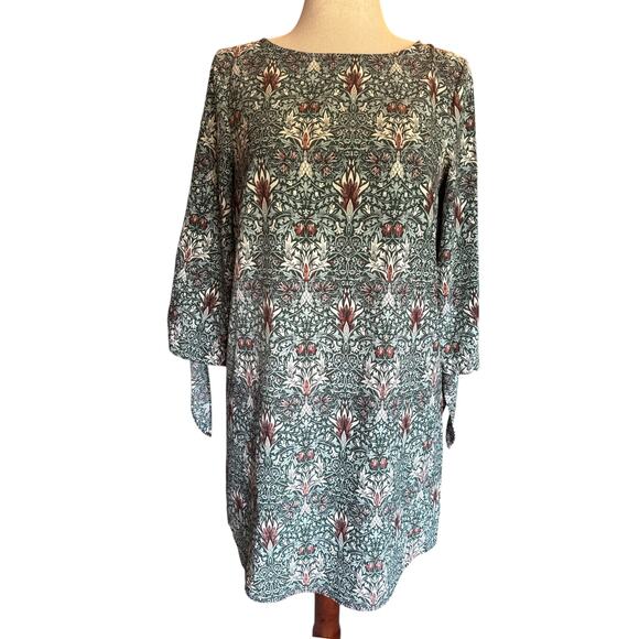 Morris & Co x H&M Dress | Green Floral Print | Bell Sleeve Tie Detail | Size 6 - Picture 5 of 8